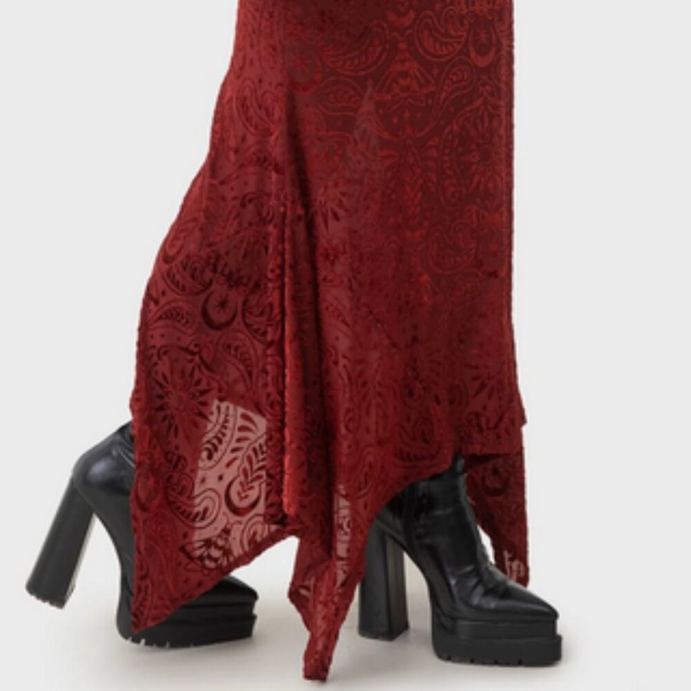 Killstar burnout velvet MOTH! skirt in rich burgundy red, size 3x / witchy goth